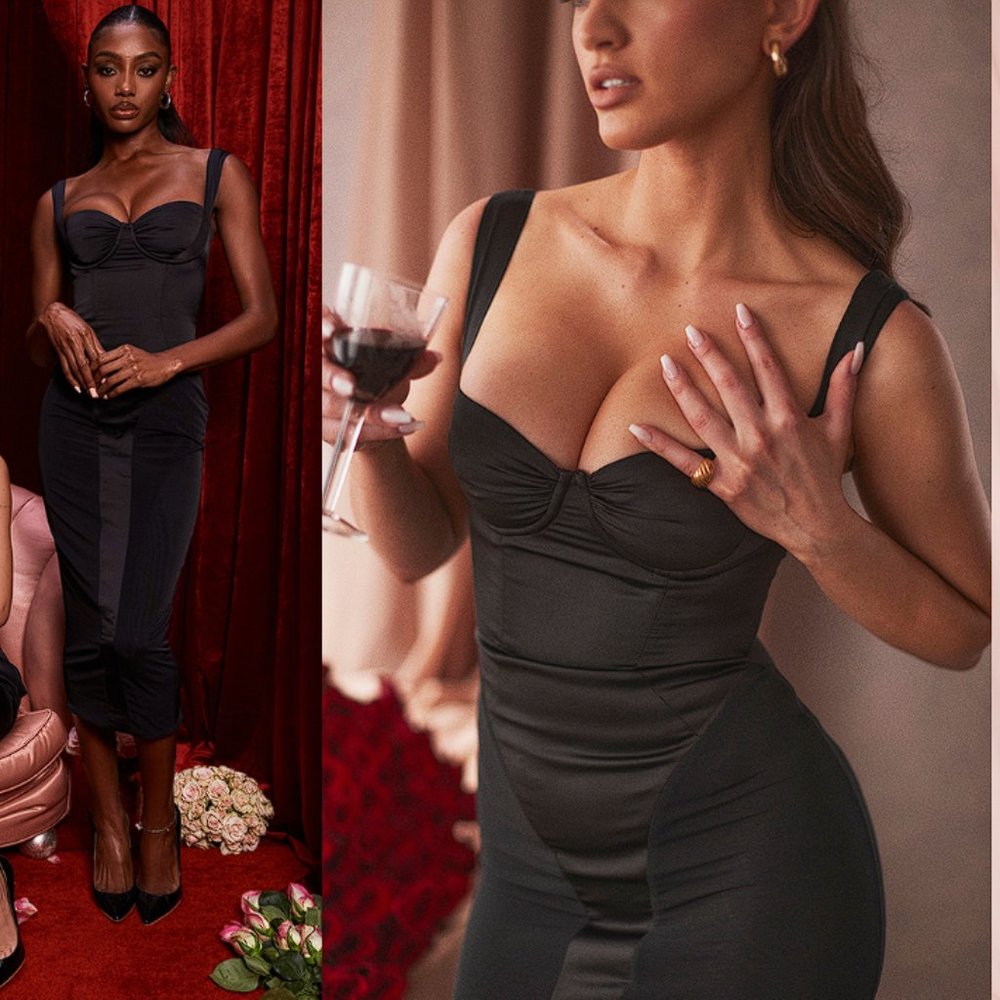House of CB ‘Arielle’ Black Corset Midi Dress NWOT